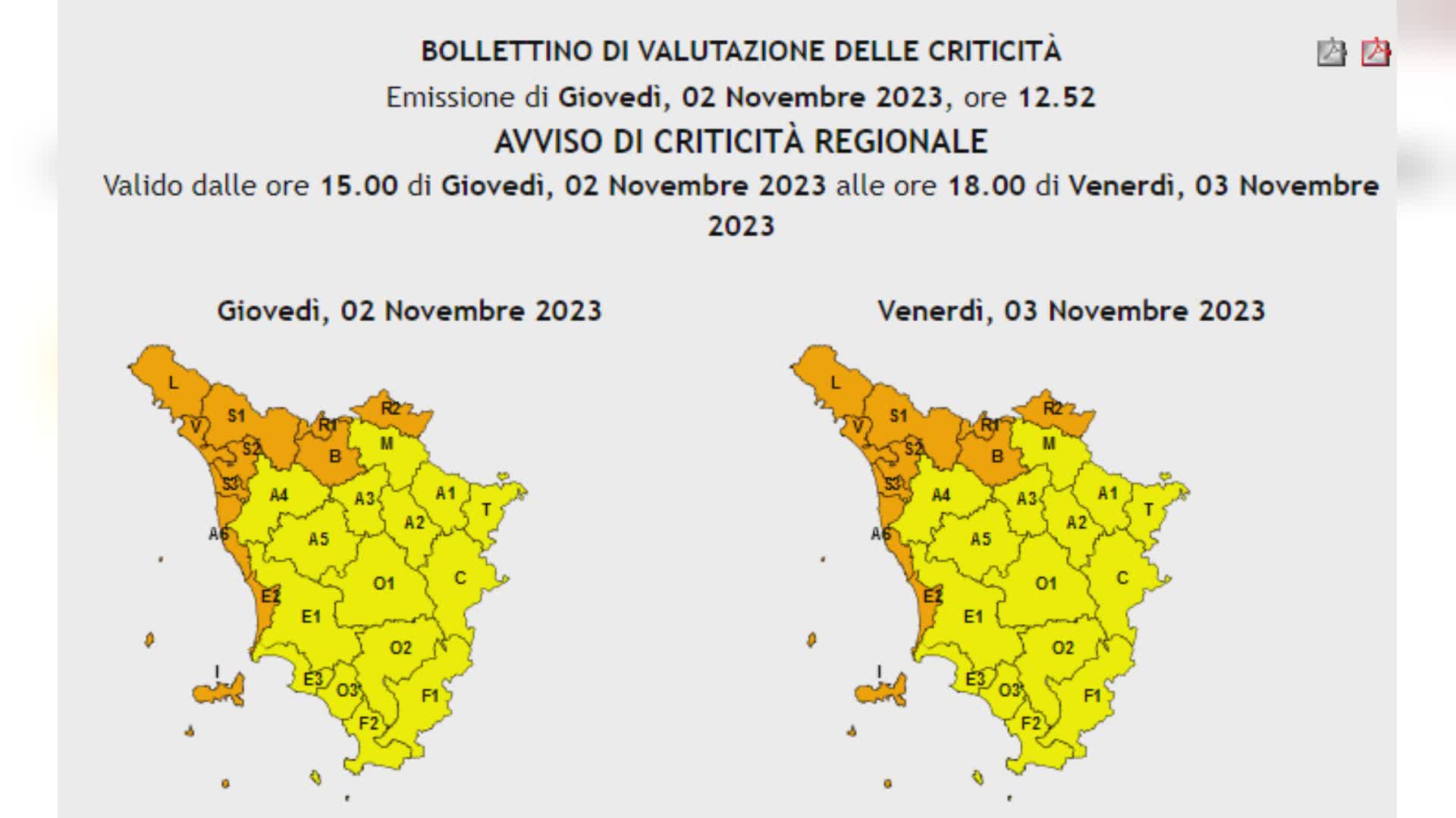 Allerta arancione fino al 3 novembre pre 18.00