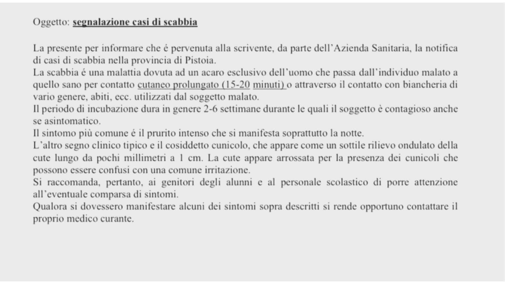 Pistoia- Allarme scabbia? No, ecco perché...