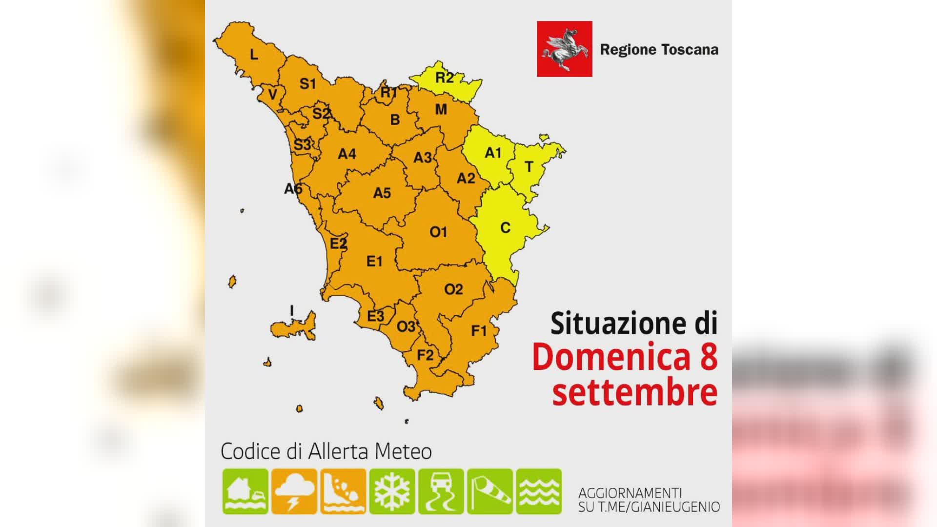 Domenica 8 settembre allerta arancione