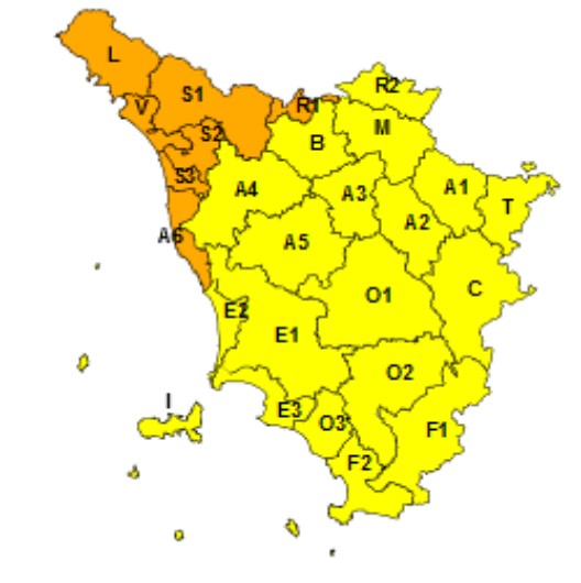 Maltempo, codice arancione dalle 18 di oggi per temporali sul nord ovest della Toscana